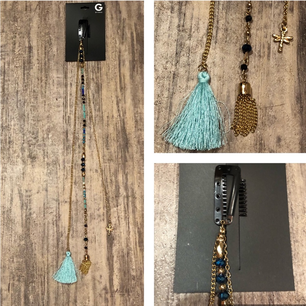NWT Guess Beaded Tassel Festival Hair Chain Clip